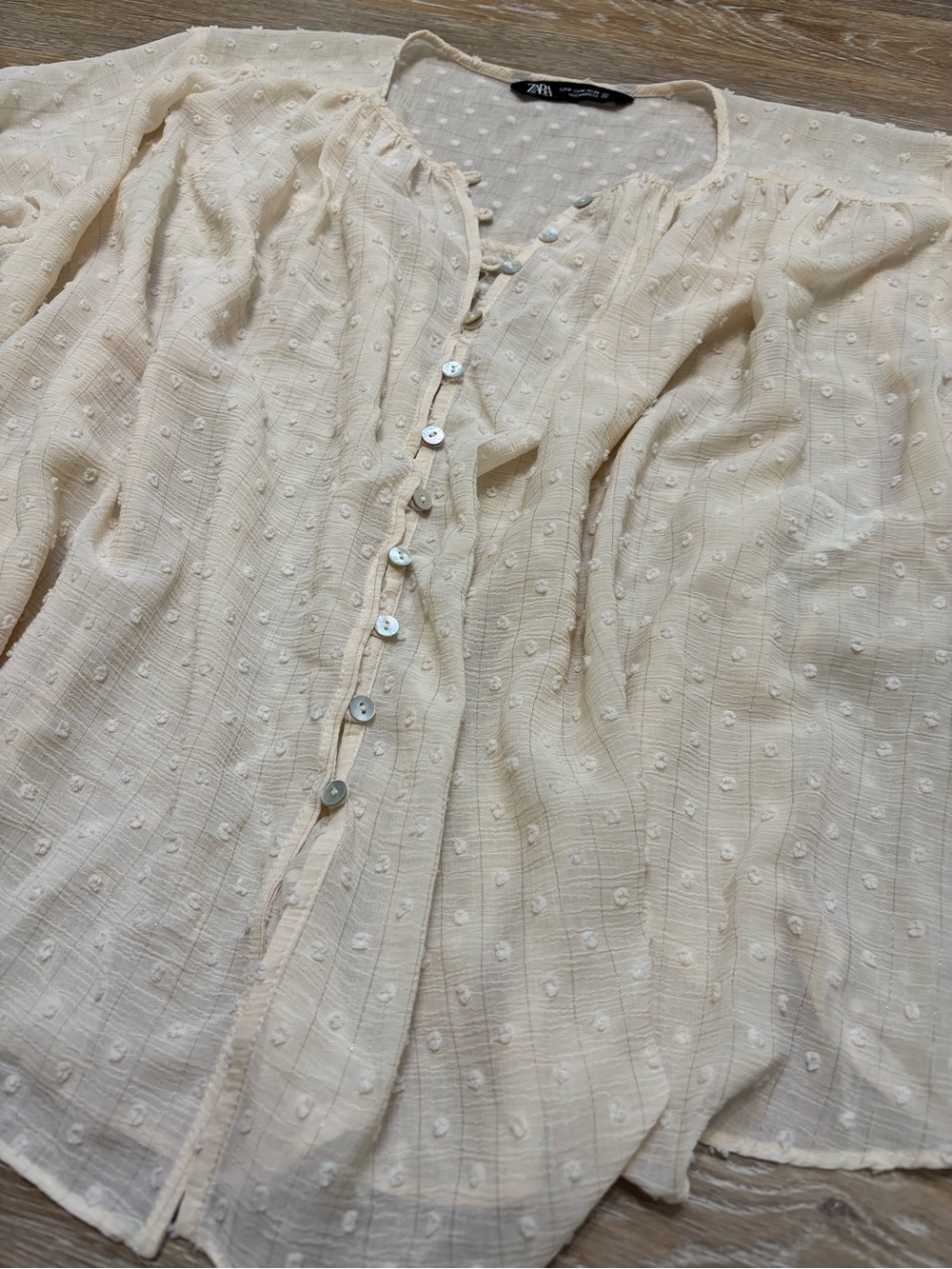 Zara Sheer Polka Dot Beige Blouse - Picture 3 of 4